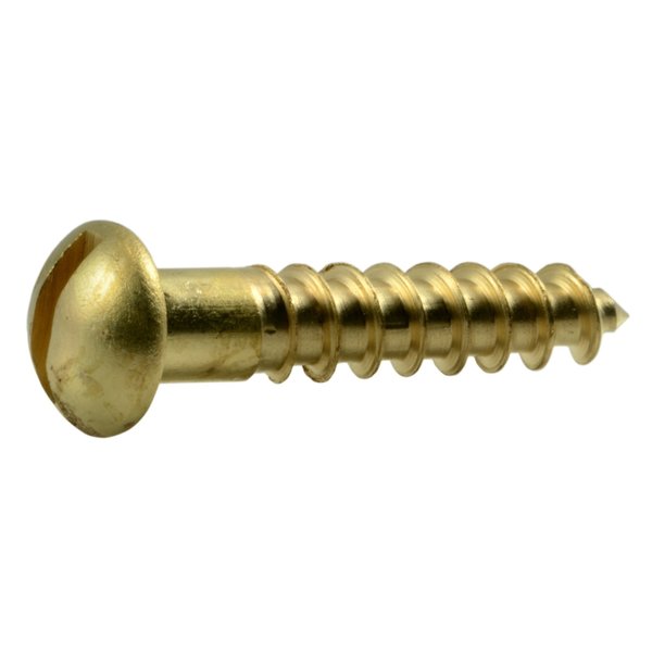 Midwest Fastener Wood Screw, #8, 7/8 in, Plain Brass Round Head Slotted Drive, 25 PK 61693